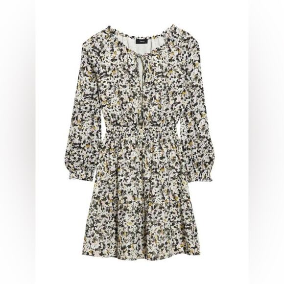 NWOT THEORY Gathered Shirt Dress in Floral Silk Crepe Small - Picture 3 of 9